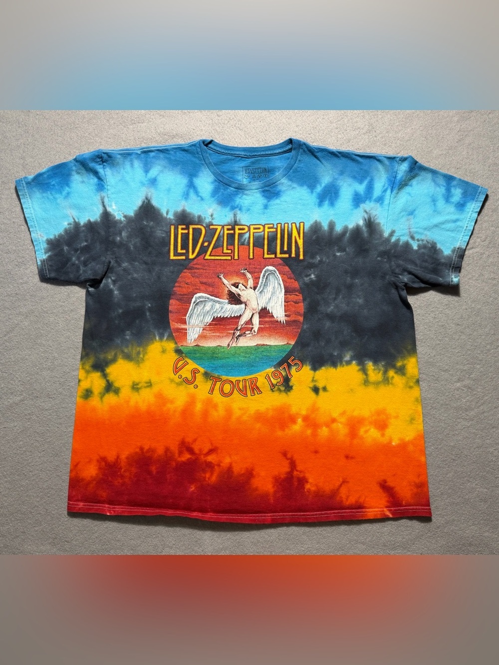 Led Zeppelin 1975 US Tour Icarus Tie Dye T-Shirt Men’s XL Rock Band Tee